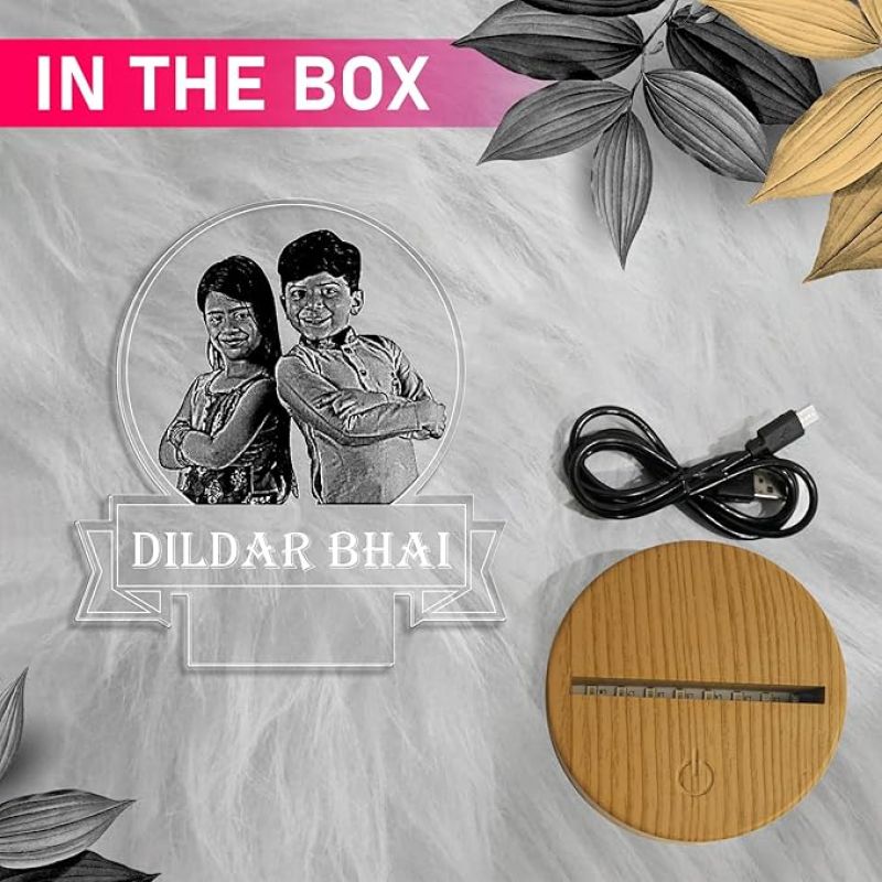 Personalized Dildar Bhai Photo Night Lamp with Automatic Color Changing Light Customized with Photo Gift for Raksha Bandhan | Birthday Gift for Bhai | Unique Gift for Brother Sister